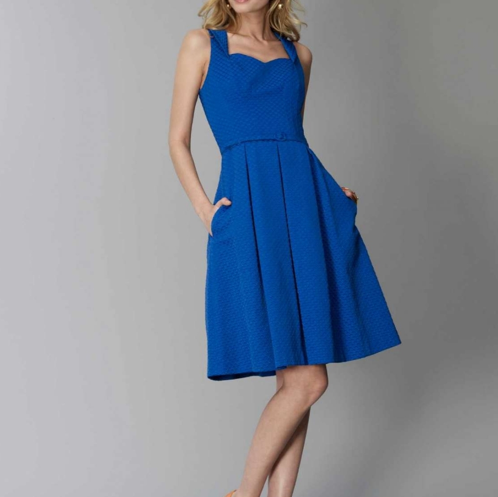 david meister blue dress David Meister | Dresses | David Meister Womens Royal Blue Sleeveless  Pleated Fit Flare Dress Size 2